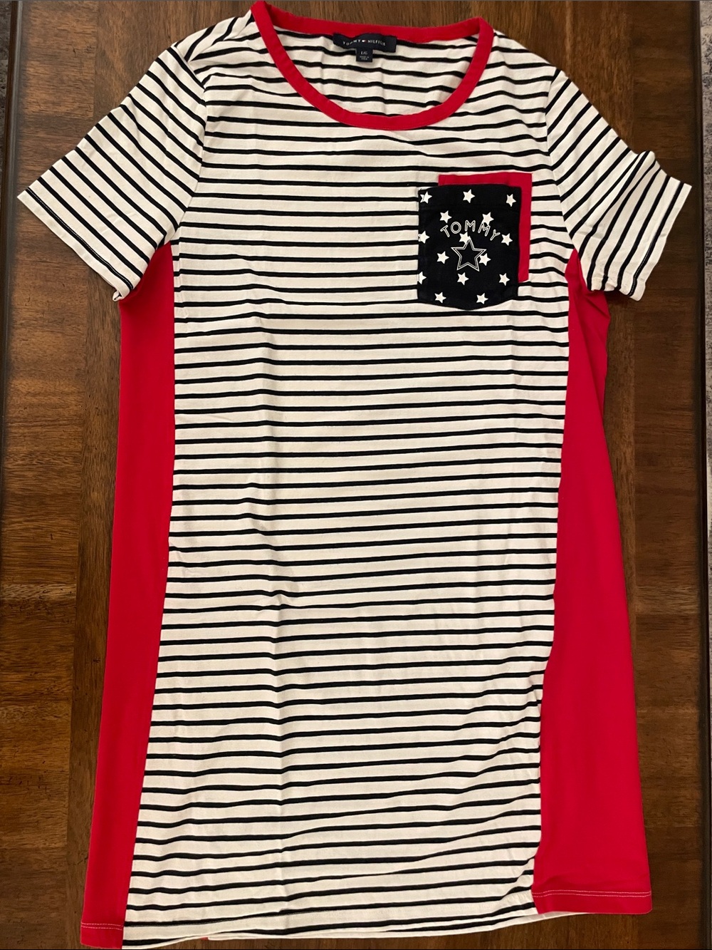 Tommy Hilfiger White & Blue Striped Midi Dress with Red Panels
